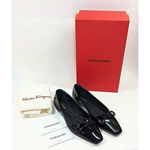 Ferragamo Women's Annie Patent Knot Ballerina Flats Black Size 7 C (MSRP $850) - Picture 3 of 11